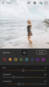 Editing color with Lightroom